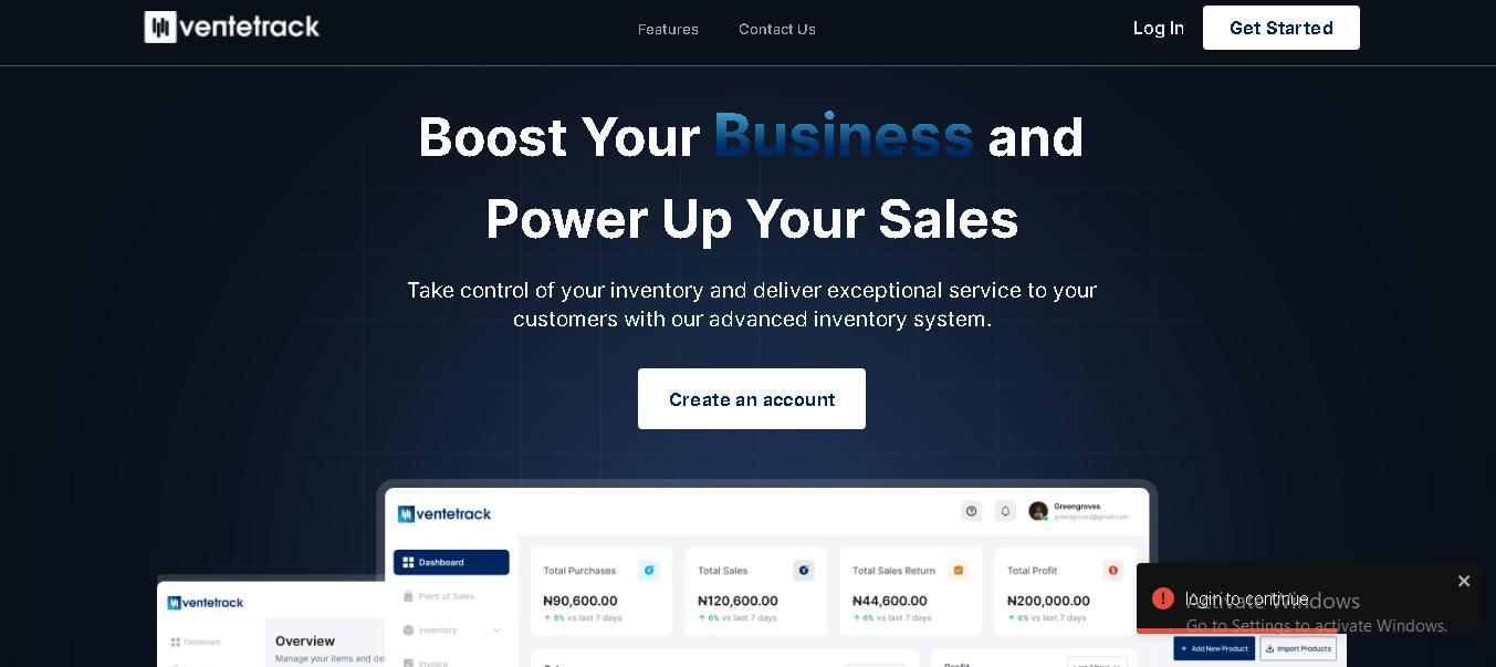 Ventetrack business management dashboard